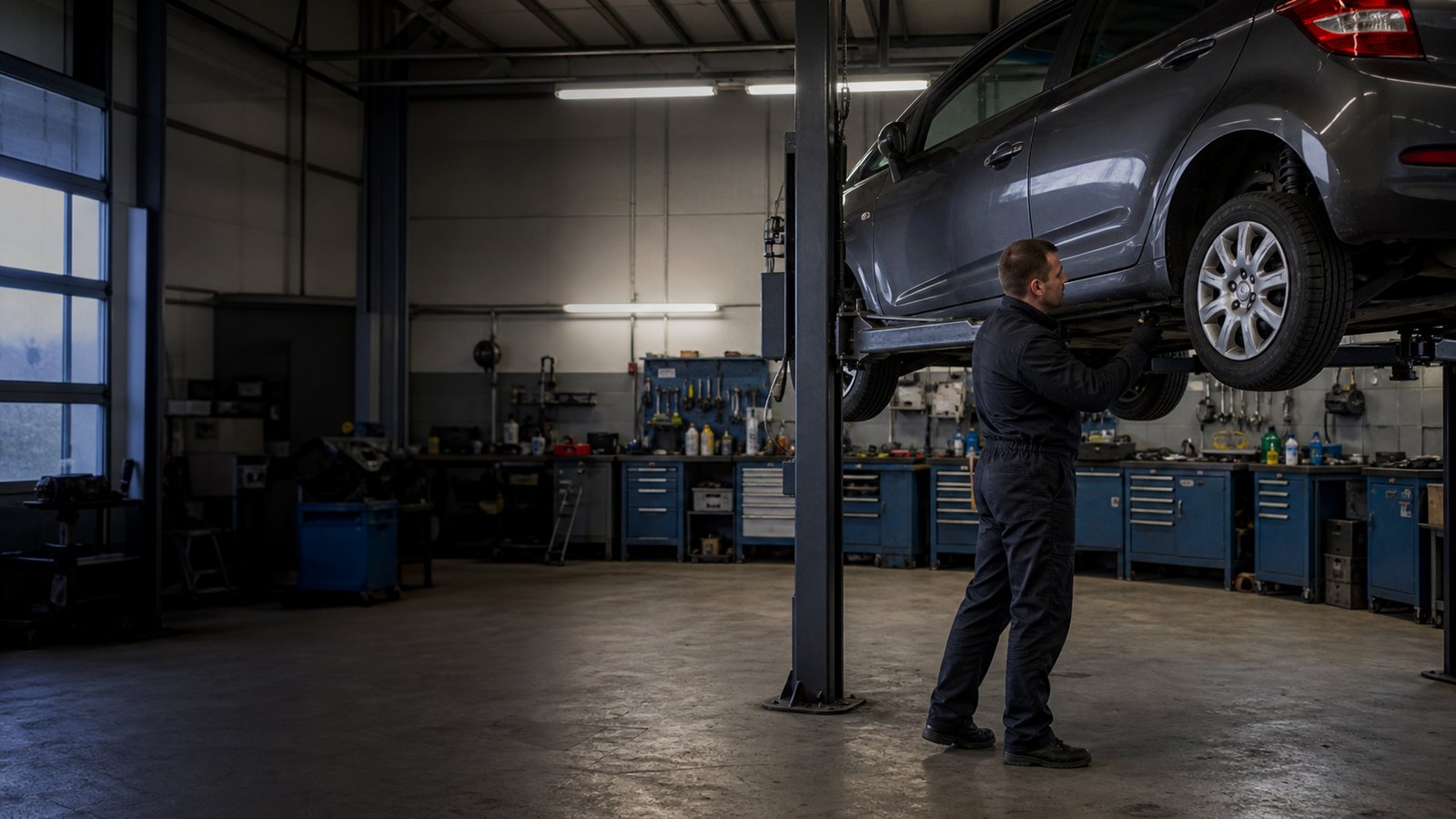 Automobilis ant keltuvo Autoservisas Amigo dirbtuvėse Klaipėdoje
